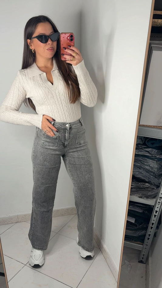 JEANS BOTTONE GRIGIO 8497